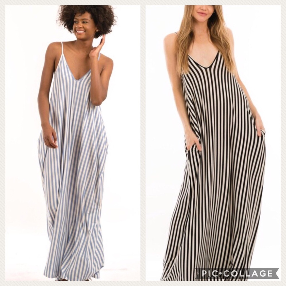 Trendy...Too Cute! Denim Blue & Cream Stripe Dress